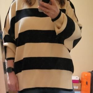 Altar'd State Black and Cream Striped Sweater